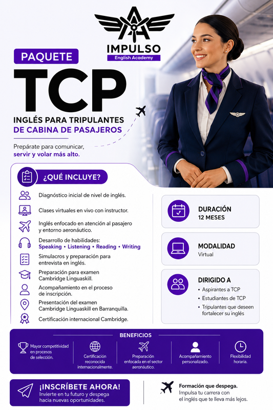 PAQUETE CURSO DE INGLES  TCP (Tripulante de Cabina de Pasajeros)