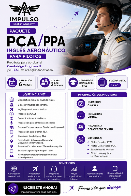 PAQUETE INGLÉS DESDE 0 PARA PCA / PPA (Piloto Comercial y Piloto Privado)